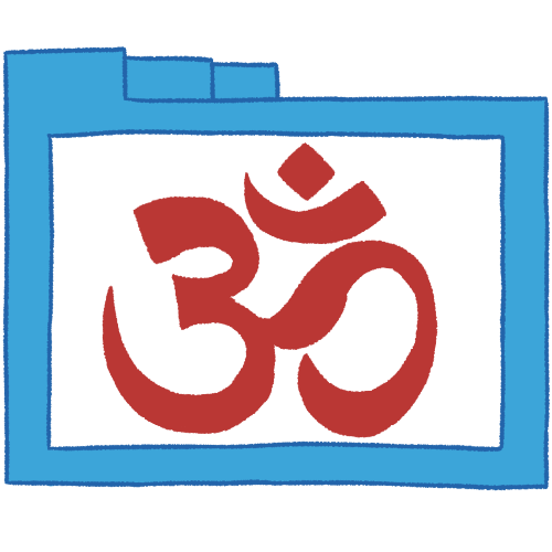 A hollow blue folder with thin lines, containing the Aum symbol in red